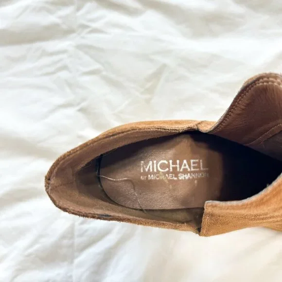 Michael by Michael Shannon Tan Suede Leather Block Heel Booties Women’s Size 9 - Picture 7 of 9